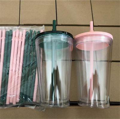 1 stuk Custom DIY 16oz 24oz Double Wall Plastic Acrylic Clear Cup met stro en deksel