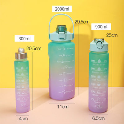 2000 ml 900 ml 300 ml 3 in 1 aangepaste plastic strofles met tijdmarker voor fitness en sport