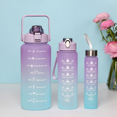 In voorraad 2023 Gradient Kleur 3 in 1 Set 64 oz Half Gallon Gym Motiverend waterfles 2000ML 900ML 280ML
