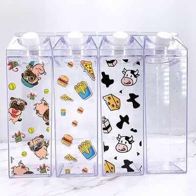 Gepersonaliseerd logo Acceptabel 500 ml 1000 ml Doorzichtige Acrylmelk Karton Waterfles