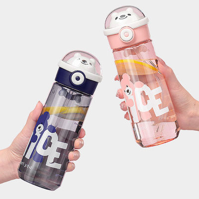Draagbare, milieuvriendelijke, BPA-vrije, heldere, drinkbare plastic beerwaterfles met stro voor kinderen