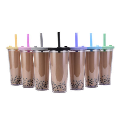 24oz 700ml Tumbler Bubble Theekopjes Dubbelwand Plastic Boba Bubble Herbruikbare mokken met deksel