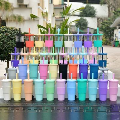 24oz 700ml Tumbler Bubble Theekopjes Dubbelwand Plastic Boba Bubble Herbruikbare mokken met deksel