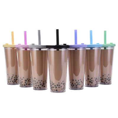 In voorraad 24oz plastic dubbele wand herbruikbare bubbelmelk thee beker BPA gratis en aangepast logo