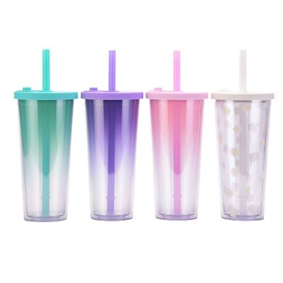 In voorraad 24oz plastic dubbele wand herbruikbare bubbelmelk thee beker BPA gratis en aangepast logo