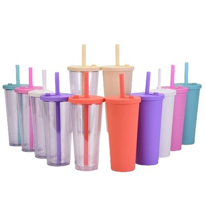 Drinkware Type MUGS Herbruikbare Plastic Milk Tea Cup met Straw Sale 24oz Tumbler