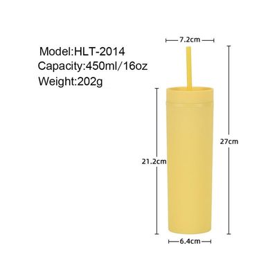 16oz Custom Matte Waterfles Dubbelwand Acryl Tumbler Koffie Melkbek met stro