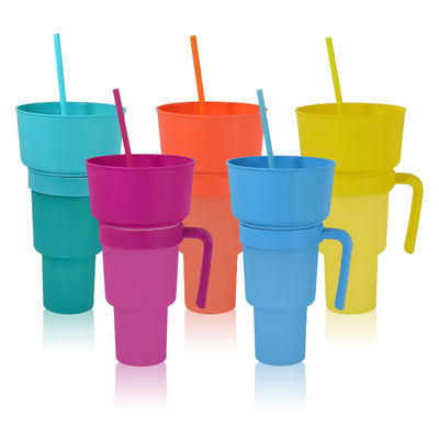 Gepersonaliseerde kleurkoffiemokken 2 in 1 Cinema Beverage Cup met snacktray en stro