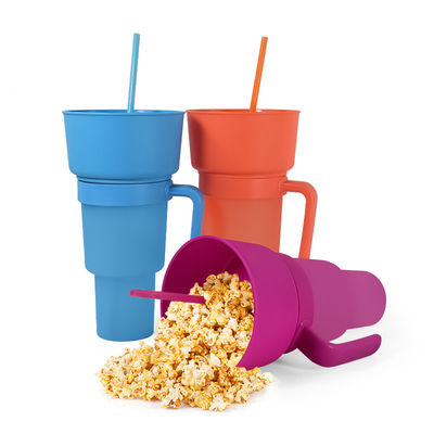 Gepersonaliseerde kleurkoffiemokken 2 in 1 Cinema Beverage Cup met snacktray en stro