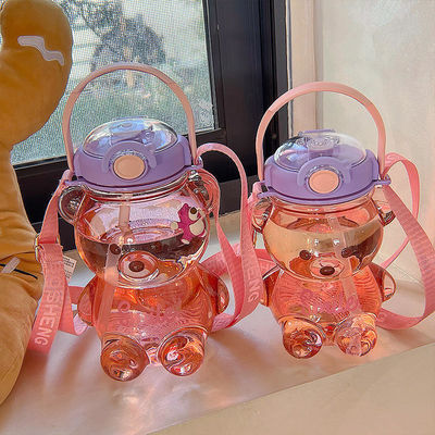 Gym Summer Kids Draagbare schattig beervormige waterfles met stro 1000ml Grote capaciteit