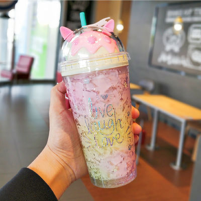 Terug naar school waterfles Nieuwste dubbele wand plastic tumbler met stro en deksel