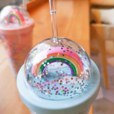Dubbele laag Net Red Ins Water Cup met stro voor Home Office Ontbijt Milk Juice Cup