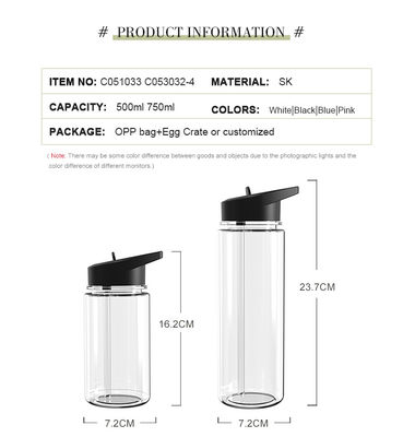 750 ml heldere plastic sportfitness drinkwaterfles voor toepasbaar kokend water