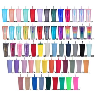 Herbruikbare diamantdrinkbekers 24 oz Multi Color Black Studded Tumbler met deksel en stro