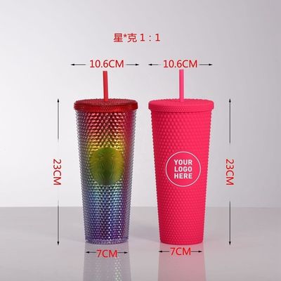 Herbruikbare diamantdrinkbekers 24 oz Multi Color Black Studded Tumbler met deksel en stro