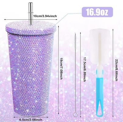 500 ml / 750 ml Tumbler aangepaste kleur dubbel geïsoleerd roestvrij staal buitenreisfles met rietjes
