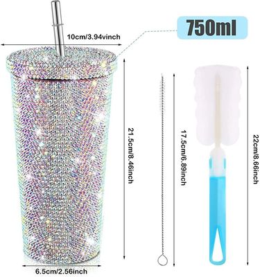 500 ml / 750 ml Tumbler aangepaste kleur dubbel geïsoleerd roestvrij staal buitenreisfles met rietjes
