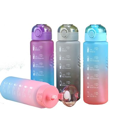 Voorbeeld Bied 1L Plastic BPA Free Sport Gym Waterfles met tijdmarker en stro