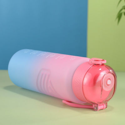 Voorbeeld Bied 1L Plastic BPA Free Sport Gym Waterfles met tijdmarker en stro