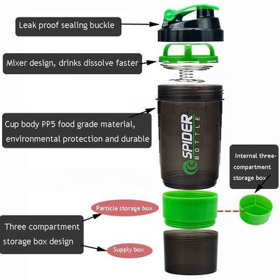 Custom logo 2 lagen fitness proteïne shaker fles met pil organisator en opslag 16oz