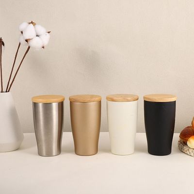 Roestvrij staal Kleur Custom 350ml BPA Free Vacuum Tumbler Met Bamboe Deksel Acceptabel OEM