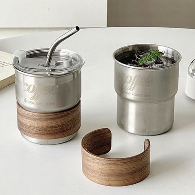 Roestvrij staal thee-koffiekop met op maat gedrukt logo en anti-brandende mouwen