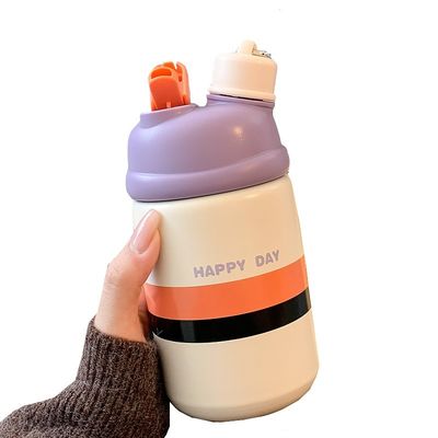 Draagbare roestvrijstalen waterfles met een capaciteit van 500 ml geïsoleerde koffiekop met stro