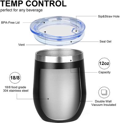 Campinggelegenheid 12oz roestvrij staal geïsoleerde ei-vormige mok met PP Food Grade deksel