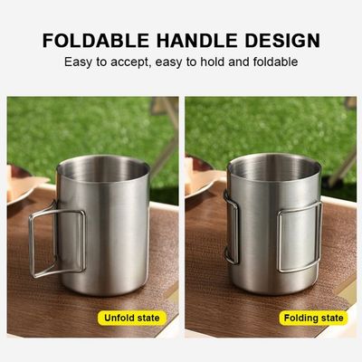 OEM roestvrij staal Direct Supply Double Wall Mug Camping Mug met opvouwbaar handvat