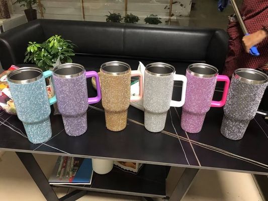 Aanpasbaar herbruikbaar koudkleurend 300 ml/400 ml dubbelwandbeker met diamanten bekertje