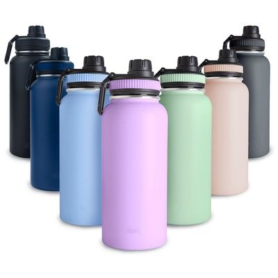 32oz Dubbele wand roestvrij staal fles sportfles met handvat deksel vacuüm waterfles