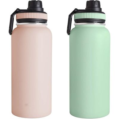 32oz Dubbele wand roestvrij staal fles sportfles met handvat deksel vacuüm waterfles