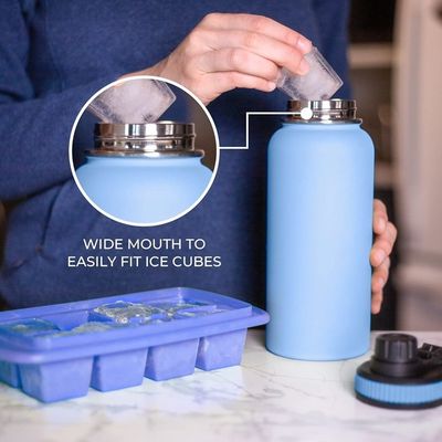 32oz Dubbele wand roestvrij staal fles sportfles met handvat deksel vacuüm waterfles