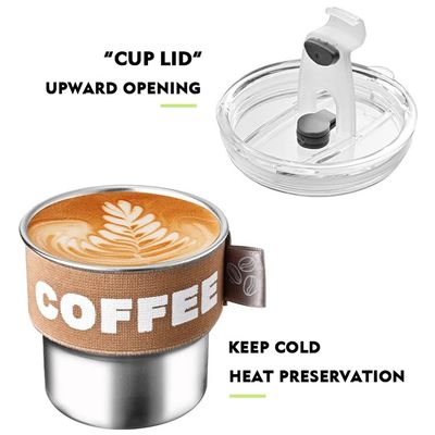 Hoog uitziende 304 roestvrij staal koffiekop met deksel draagbaar en compact