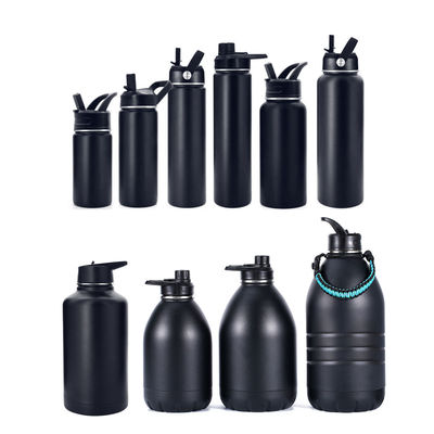 Geïsoleerde fles met deksel 18/8 roestvrij staal sport rechte zwarte drankfles 550 ml