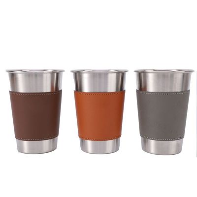 170ML 330ML 500ML roestvrij staal bierbeker Draagbare camping waterbeker met leer hoesje
