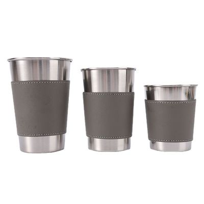 170ML 330ML 500ML roestvrij staal bierbeker Draagbare camping waterbeker met leer hoesje