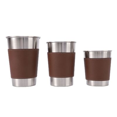 170ML 330ML 500ML roestvrij staal bierbeker Draagbare camping waterbeker met leer hoesje