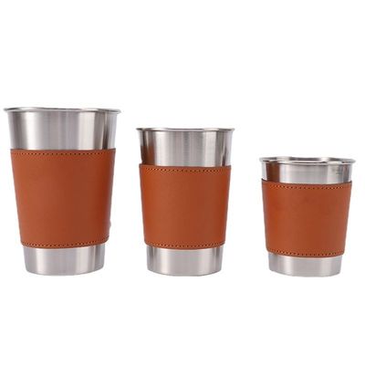 170ML 330ML 500ML roestvrij staal bierbeker Draagbare camping waterbeker met leer hoesje