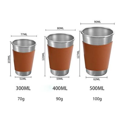 170ML 330ML 500ML roestvrij staal bierbeker Draagbare camping waterbeker met leer hoesje