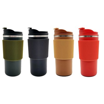 OFFICE CUP 450ml Dubbelwandige roestvrij staal reis koffiebeker met siliconen behuizing
