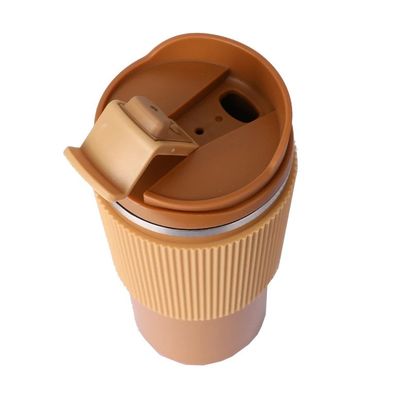 OFFICE CUP 450ml Dubbelwandige roestvrij staal reis koffiebeker met siliconen behuizing