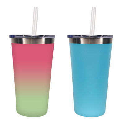 PP Food Grade Deksel Business Tumbler 550ml roestvrij staal Autodrankfles met stro