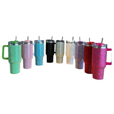 40oz Rhinestone Studded Tumbler Cup met Handvat en Straw Double Walled Construction