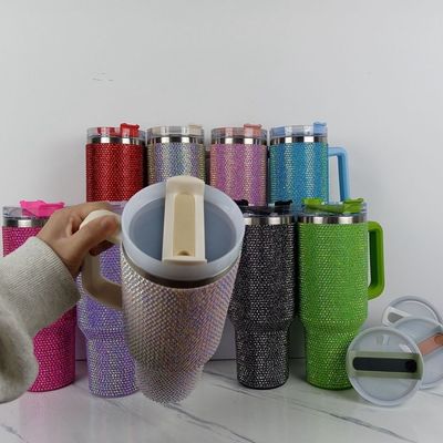 40oz Rhinestone Studded Tumbler Cup met Handvat en Straw Double Walled Construction