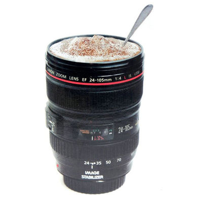 Roestvrijstalen koffiebeker in camera-lensvorm voor duurzaam en lichtgewicht