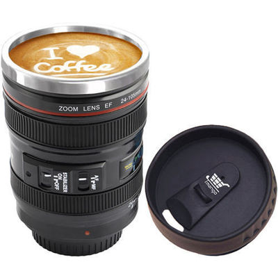 Roestvrijstalen koffiebeker in camera-lensvorm voor duurzaam en lichtgewicht
