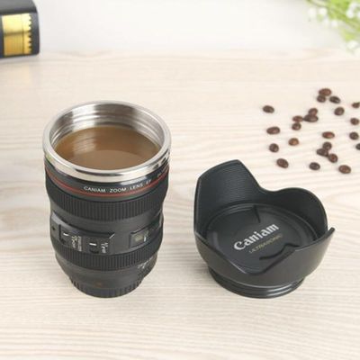 253.4g dubbele wand roestvrij staal camera lens koffiebeker voor fotografen