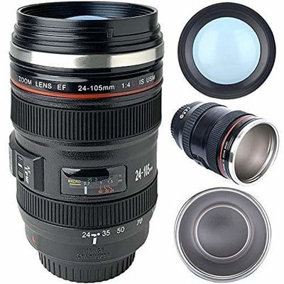 Reisfotografen Tumbler Camera Lens Koffiekop met geïsoleerd ontwerp en roeren