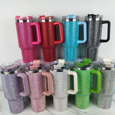 1 Diamanten zwarte bekertjes Dubbelwand roestvrij staal koffie reis tumbler met stro